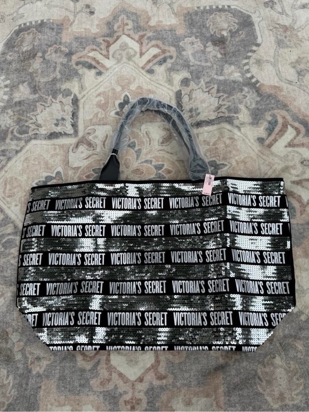 Victoria's Secret Black & Silver Sequin Logo Tote